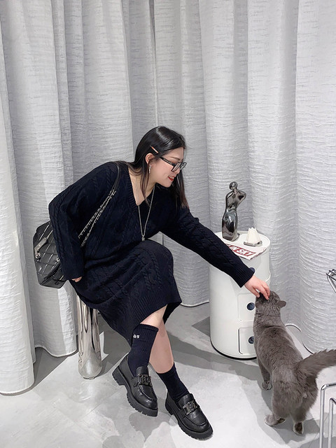 [70% discount Big Sale] Cannes Plus size Plus size women's sweater dress Loose Cable Stitch knitted skirt women's long skirt
