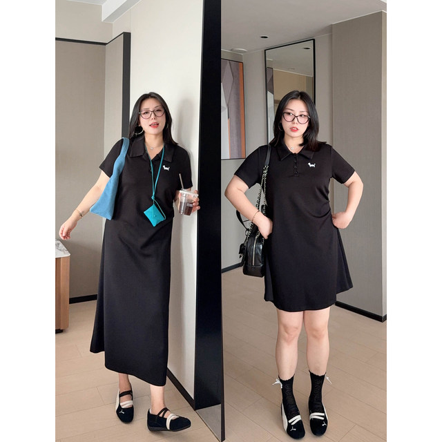 VOGANA Cannes home large size women's clothing Korean age-reducing college polo collar loose slimming dress length