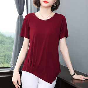 
Pure cotton short-sleeved T-shirt women's 2026 summer new style irregular mother's caring shirt large size fat mm loose top