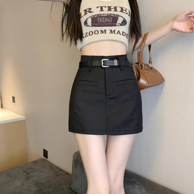 Gray A2320 skirt women's pocket skirt design spring and summer new style suit package hip skirt feel fake hot girl