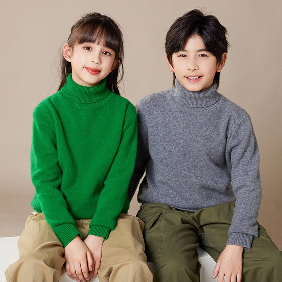 
Children's cardigan turtleneck 2025 new winter style boy knitted sweater solid color girl thick sweater medium big children