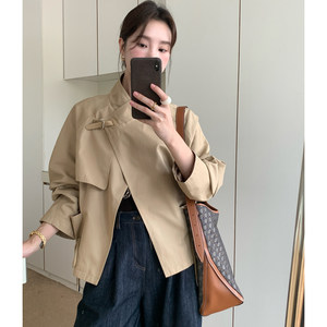 
Autumn 2025 new style short windbreaker jacket for women with small design, drawstring stand-up collar, great-looking Korean version