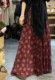 Ma Shuer wrinkled hemp texture retro prints slim big swing flowing red long skirt linen pleated skirt
