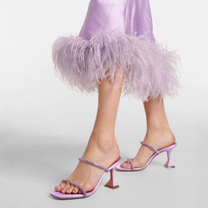 
European and American foreign trade square-toe summer rhinestone flip-flops open-toe fashion wine glasses with crystal colored diamond high-heeled sandals for women