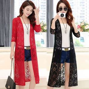 Summer thin exterior wearing lace sunscreen jackets, ladies large size with long air -conditioned air -conditioning cloak jacket
