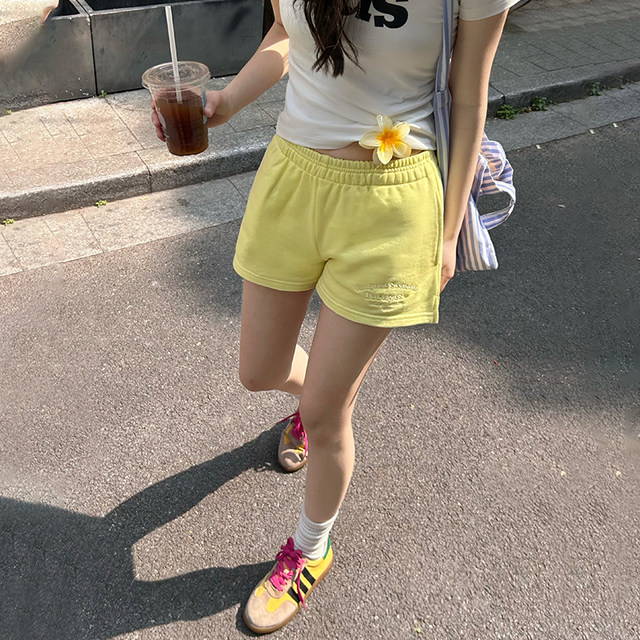 FORUYES official store American retro campus style slogan basic embroidery women's ins trendy slim casual shorts
