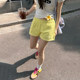FORUYES official store American retro campus style slogan basic embroidery women's ins trendy slim casual shorts
