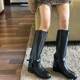 European station full genuine leather autumn and winter new knight boots retro boots Maillard high-top flat bottom knee-high straight boots