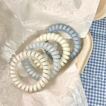 Simple tie -headed sea salt blue matte telephone coil Temporary rubber band Women's head rope High elastic durability, no trace rope