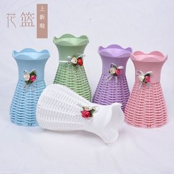 Small Flower Basket Plastic Imitation Rattan European-Style Desktop Ornament Living Room Dried Flower Vase Mini Artificial Bouquet Decorative Bottle