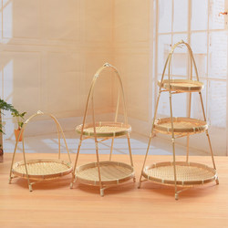 Bamboo Woven Snack and Fruit Basket, Cake Display Rack, Handmade Multi-Layer Storage Basket, Creative Bamboo Basket Ornament