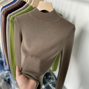 100% worsted pure wool half turtleneck knitted bottoming shirt for women long-sleeved slim fit autumn and winter thin inner sweater