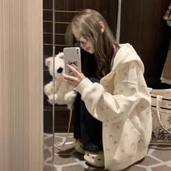 Girls' 2025 New Coat with Bow Print for Spring, Autumn, and Winter, Suitable for Older Girls, Casual and Stylish Clothing for Autumn and Late Autumn