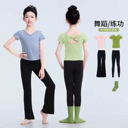 Children's Dance Outfit Set for Girls, Ballet Practice Wear, Basic Training and Performance Exam Attire, Chinese Dance Short-Sleeve Top