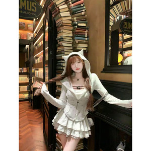 
[Reese] Hokkaido Love Letter Autumn and Winter Sweet and Cute Hooded Sweater Jacket and Skirt R2377-1L