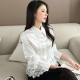 Lace spliced ​​white lapel shirt for women's spring thin shirt large size 2025 new high-end long-sleeved top