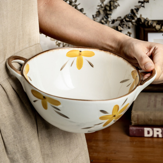 The end of the alley is a good place to take the double-eared soup bowl, irregular large soup bowl, double-eared bowl, Japanese-style ceramic ramen bowl