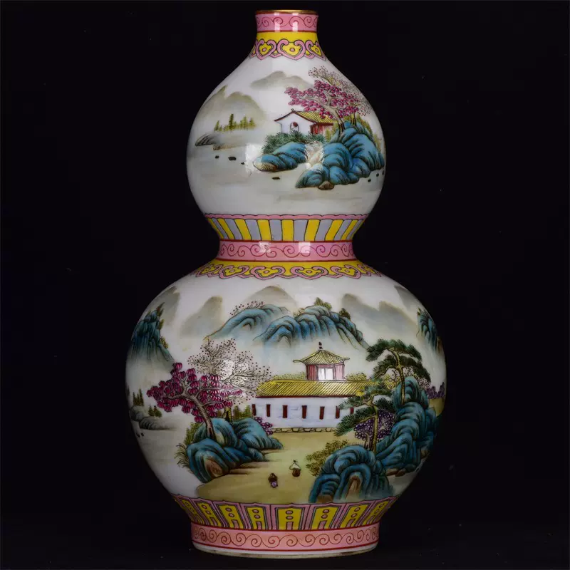 中国古董 景徳鎮 黄地清华花果瓶 大清乾隆年製款 骨董 清乾隆珐琅彩黄地祝寿六方瓶古董古玩收藏品彩绘花瓶老物件瓷器