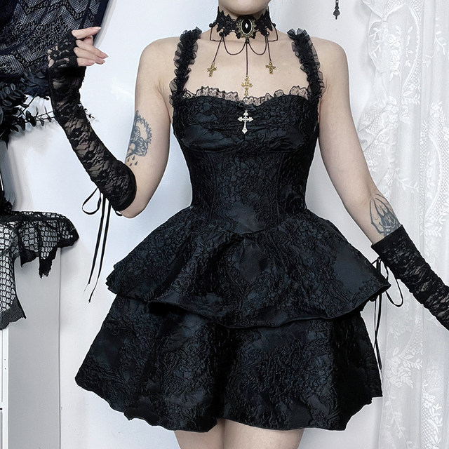 wannathis gothic lolita retro fluffy cake skirt black princess dress ...