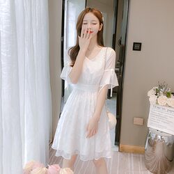 Petite Chiffon Dress 2026 New Korean Style Super Fairy-Like Summer Dress with Waist-Cinching, Slimming, Fashionable Goddess Dress