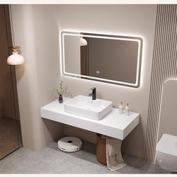 Cream-Colored Marble Ceramic Countertop Washbasin Hotel Bathroom Smart Wash Basin Bathroom Cabinet Set
