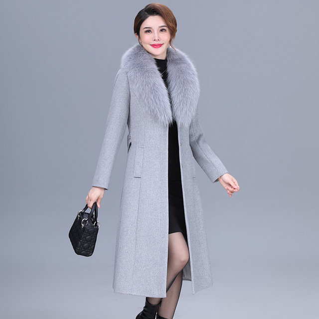 Fox fur collar cashmere coat for women mid-length 2025 new autumn and winter fashion high-end mother wool wool coat