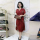High -end mother short -sleeved silk dresses in summer new V -neck retro seal large size, thin knee long skirt female
