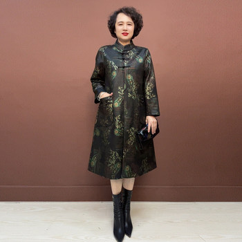 
Fashionable mother Roman cotton printed windbreaker mid-length jacket