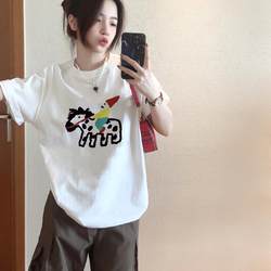 Oversized Pure Cotton White Short-Sleeve T-Shirt for Women, Slightly Chubby, Loose Chic Top, Half-Sleeve Plus Size T-Shirt