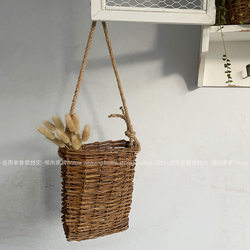 Retro Scandinavian Country Style American Ins Style Hemp Rope Hanging Bag Hanging Basket Flower Basket Hand-Woven Medieval Willow Rattan Woven Bag