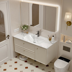 New Bathroom Cabinet Combination Slate Hot-Bent Integrated Basin Solid Wood Rubber Wood Bathroom Washbasin Cabinet Washbasin Cabinet