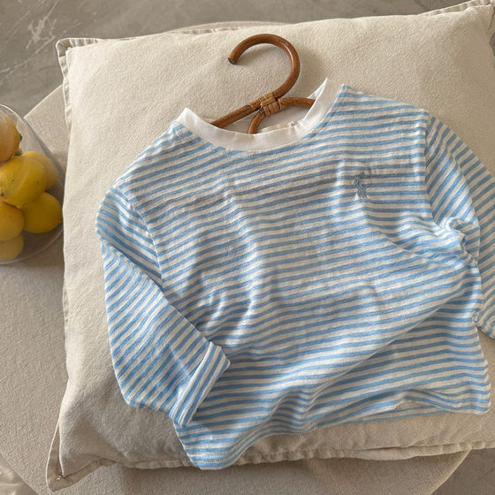 
Children's long-sleeved T-shirt light and thin 2025 summer boy striped top pure cotton baby air conditioning suit for women breathable