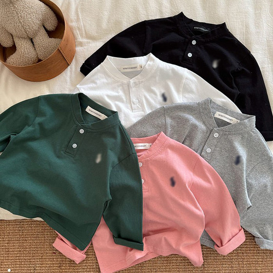 
Children's solid color T-shirt long-sleeved men's 2025 spring children's top soft baby trendy brand bottoming shirt women's pure cotton