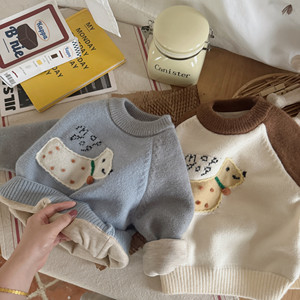 
Children's sweaters for boys and girls thickened casual sweaters 2025 winter new baby cartoon pullover bottoming shirt to keep warm