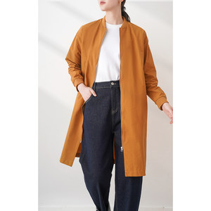 
Daily single brand spring and autumn new simple, fashionable casual and versatile ribbed stand collar mid-length windbreaker jacket 27242
