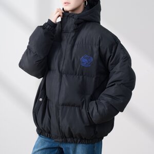 
Japanese single winter new product fashion casual all-match hooded embroidered thick warm cotton jacket couple model 31636
