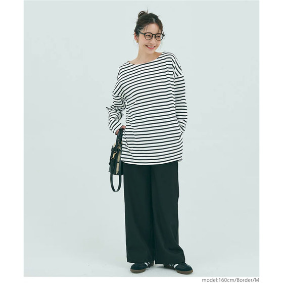 
Japanese single autumn new style fresh literary versatile large version striped thin cotton long-sleeved T-shirt small shirt bottoming shirt 29379