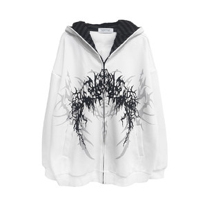 Wet body original subculture Japanese thin hooded dark goth loose jacket tattoo printed top for women