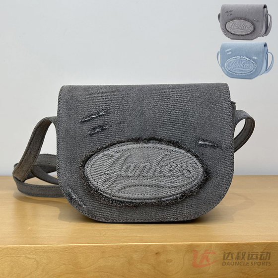 
25 new MLB couple crossbody bag retro relief letter imitation denim adjustable shoulder bag 3ACRVD15N