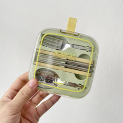 Business Trip Folding Chopsticks and Spoon Set, Portable 3-Piece Set for Students and Office Workers, Easy to Clean Storage Box ins