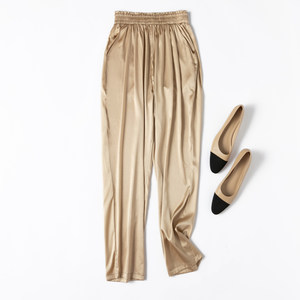Short, comfortable and elastic satin, loose waist, waist trousers long pants mulberry silk silk pants casual pants children children
