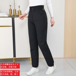 Down pants for men and women skiing, cycling, cold storage for warmth, quick release, detachable double-sided zippers, thickened waterproof, high waisted for external wear