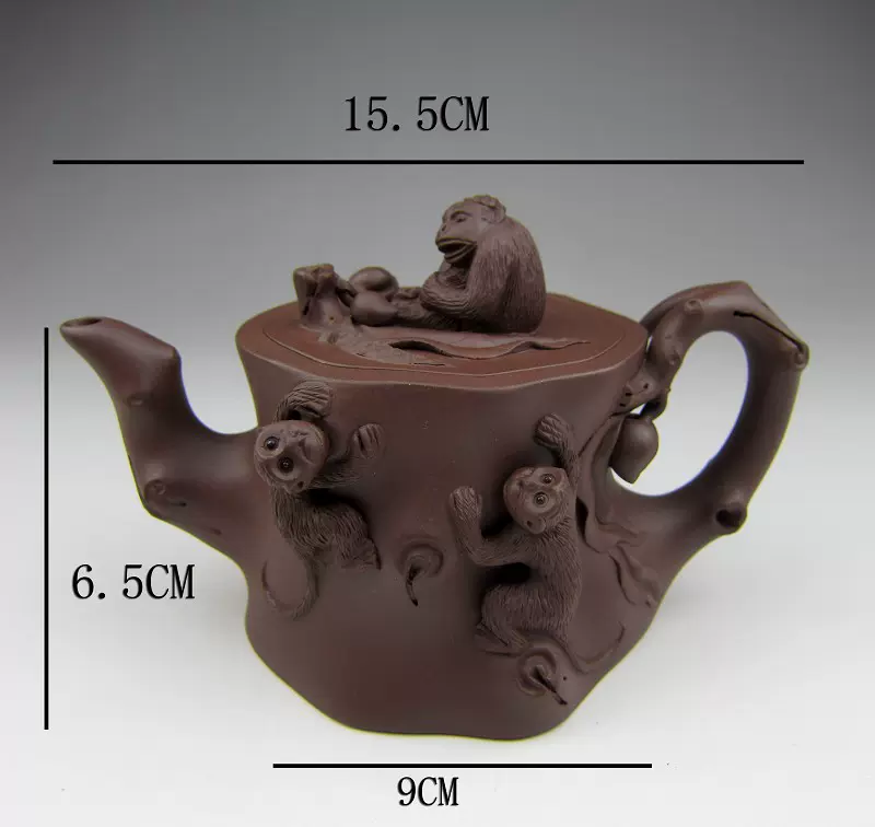 宜興全手工紫砂壺顧學中工藝師財猴獻壽茶壺紫泥收藏級