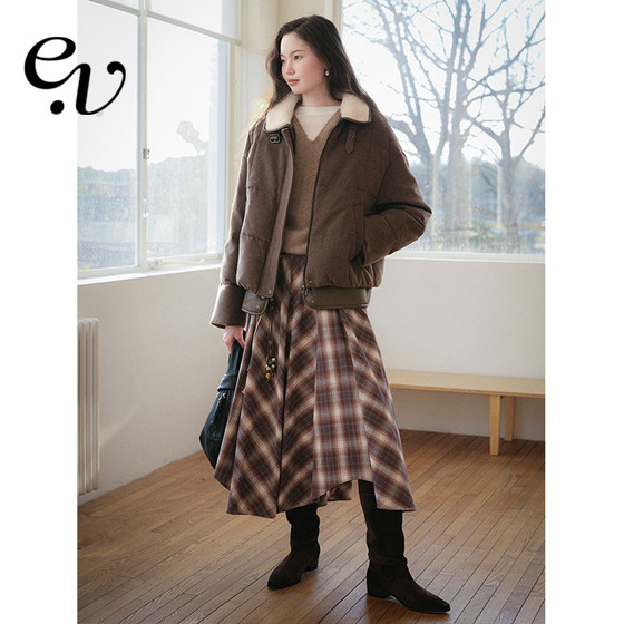 
Even Vintage High Quality Cashmere Wool Lapel Shorts Retro 90 White Goose Down Jacket