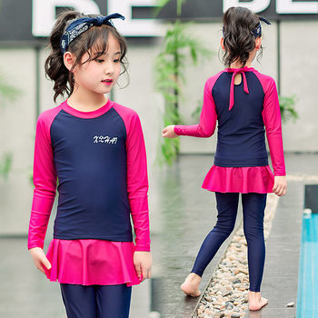 
Children's swimsuits, middle-aged and big children's diving suits, boys and girls long sleeves, long trousers, full-body sun protection, split skirt, jellyfish suit