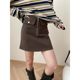 Sinan American street-style fashionable flip double pocket design high waist A-line woolen skirt SN65 new product
