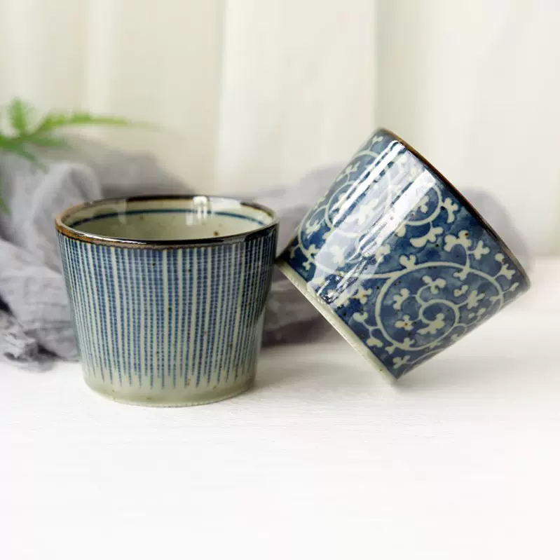 日本进口陶瓷小茶杯日式和风家用复古青花猪口杯主人杯单杯小杯子-Taobao