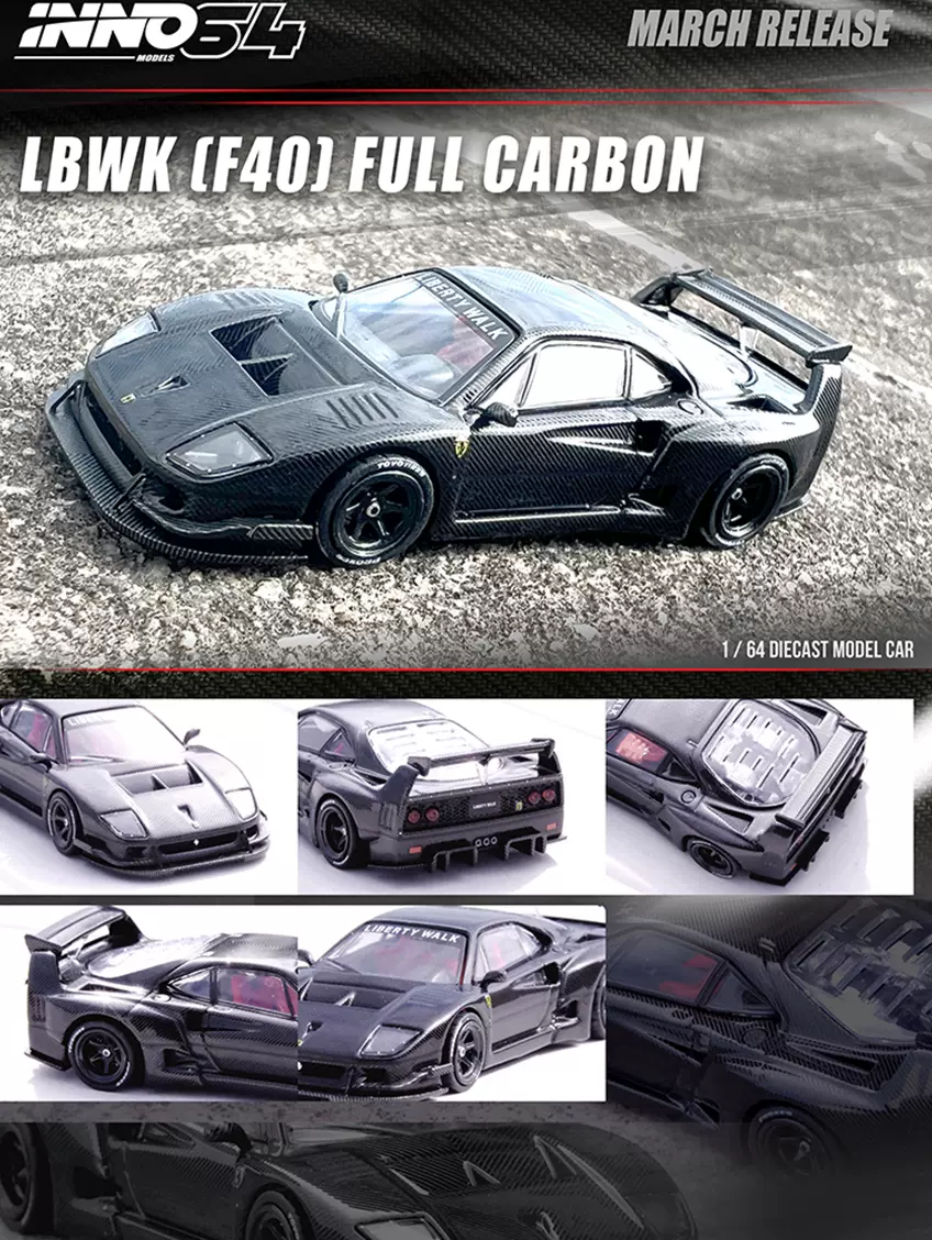 Inno64 MiniGT 1/64 LBWK F40ミニカーとフィギュアセット 1/64 Inno64 Ferrari F40 LBWK (Matte Black) Hong Kong Toy Car Salon
