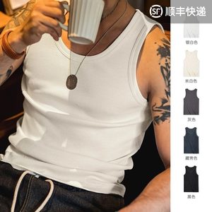 Madidon Gong Solid Sleepless Sleeveless Cotton Sweat Men's T -shirt Sports Fitness Outdoor Outside Bruffers Summer Summer
