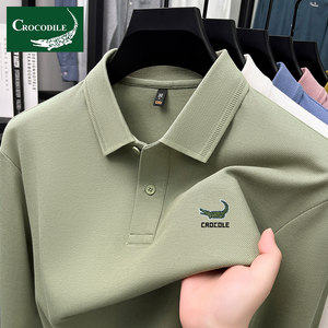 
Crocodile shirt long-sleeved T-shirt men 100% pure cotton spring and autumn 2025 new men's lapel casual polo shirt top